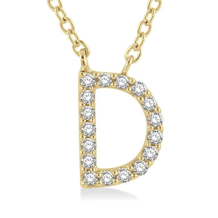 1/20 Ctw Initial 'D' Round Cut Diamond Pendant With Chain in 14K Yellow Gold