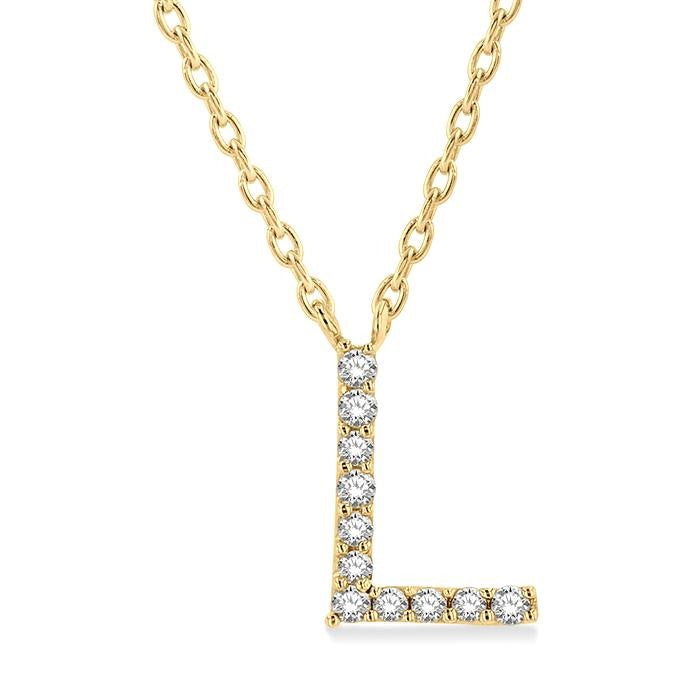 1/20 Ctw Initial 'L' Round Cut Diamond Pendant With Chain in 14K Yellow Gold