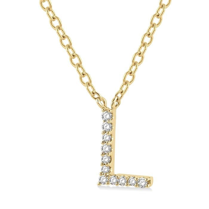 1/20 Ctw Initial 'L' Round Cut Diamond Pendant With Chain in 14K Yellow Gold