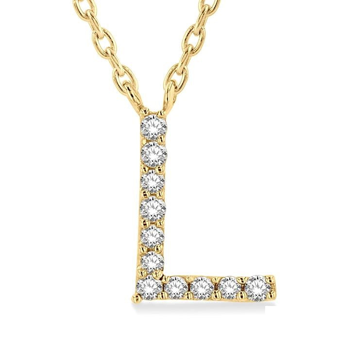 1/20 Ctw Initial 'L' Round Cut Diamond Pendant With Chain in 14K Yellow Gold