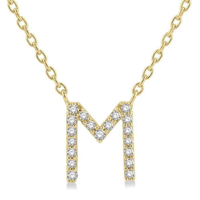 1/20 Ctw Initial 'M' Round Cut Diamond Pendant With Chain in 14K Yellow Gold