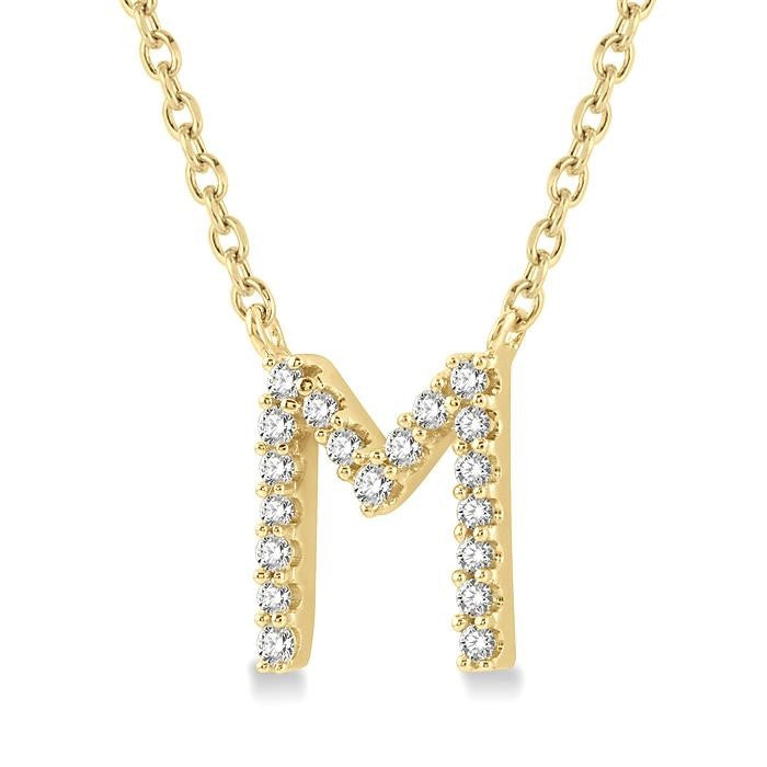 1/20 Ctw Initial 'M' Round Cut Diamond Pendant With Chain in 14K Yellow Gold