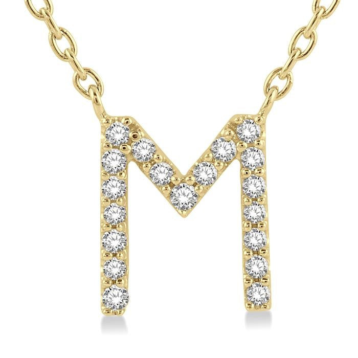 1/20 Ctw Initial 'M' Round Cut Diamond Pendant With Chain in 14K Yellow Gold