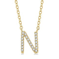 1/20 Ctw Initial 'N' Round Cut Diamond Pendant With Chain in 14K Yellow Gold