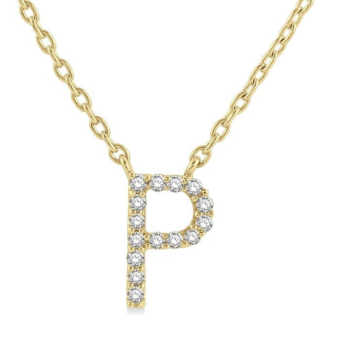 1/20 Ctw Initial 'P' Round Cut Diamond Pendant With Chain in 14K Yellow Gold