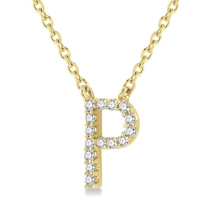 1/20 Ctw Initial 'P' Round Cut Diamond Pendant With Chain in 14K Yellow Gold