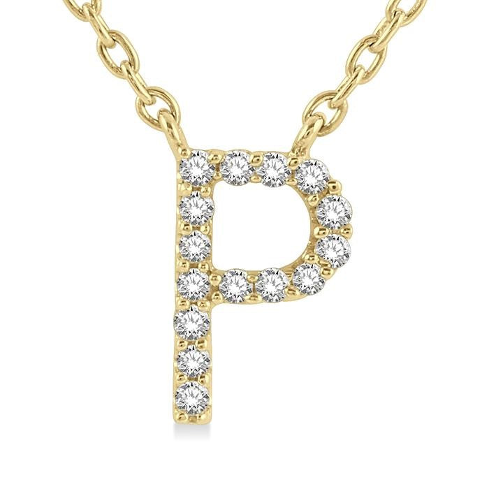 1/20 Ctw Initial 'P' Round Cut Diamond Pendant With Chain in 14K Yellow Gold