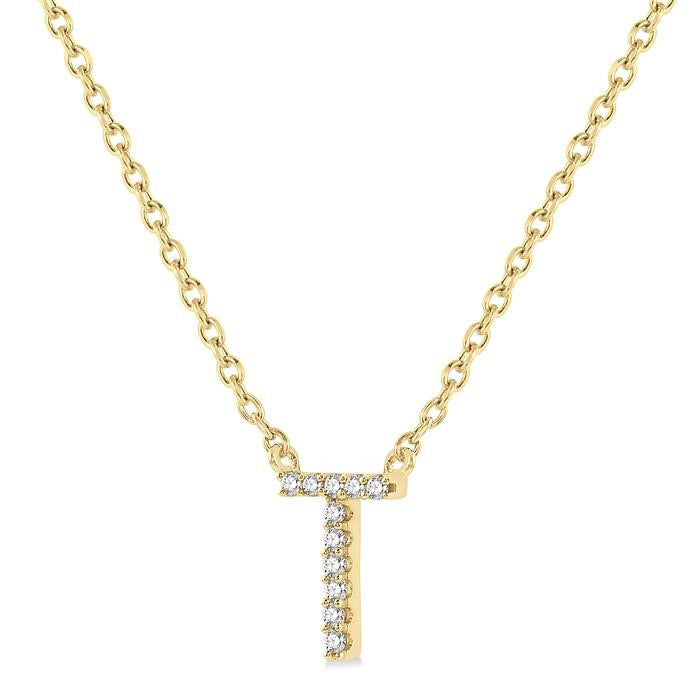 Frost Sable Block 'T' Initial Diamond Pendant