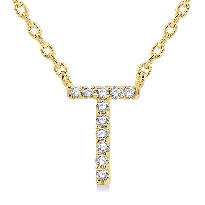 Frost Sable Block 'T' Initial Diamond Pendant