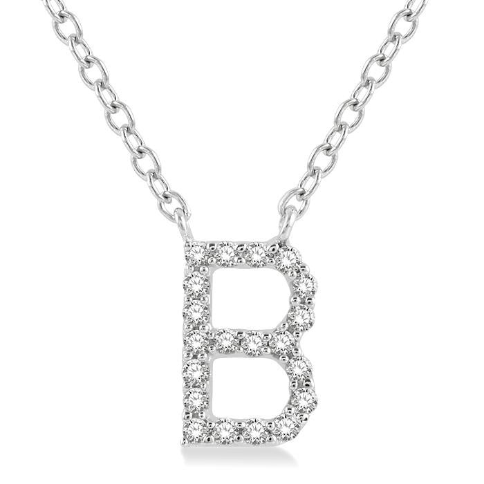 1/20 Ctw Initial 'B' Round Cut Diamond Pendant With Chain in 10K White Gold