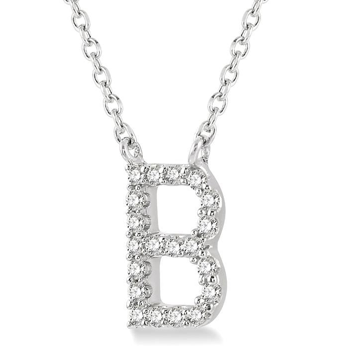 1/20 Ctw Initial 'B' Round Cut Diamond Pendant With Chain in 10K White Gold