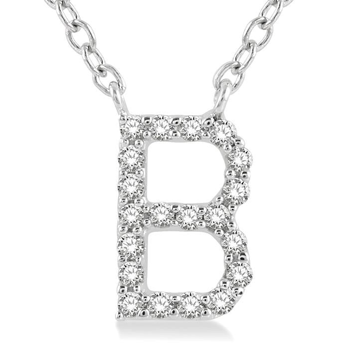 1/20 Ctw Initial 'B' Round Cut Diamond Pendant With Chain in 10K White Gold