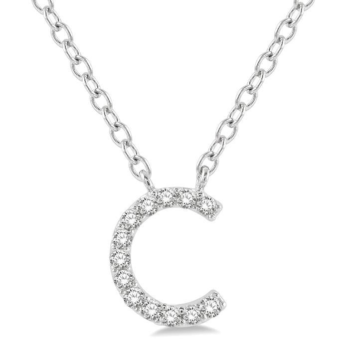 1/20 Ctw Initial 'C' Round Cut Diamond Pendant With Chain in 10K White Gold