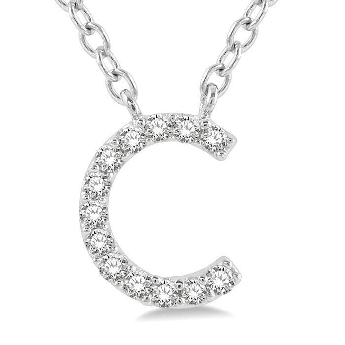 1/20 Ctw Initial 'C' Round Cut Diamond Pendant With Chain in 10K White Gold
