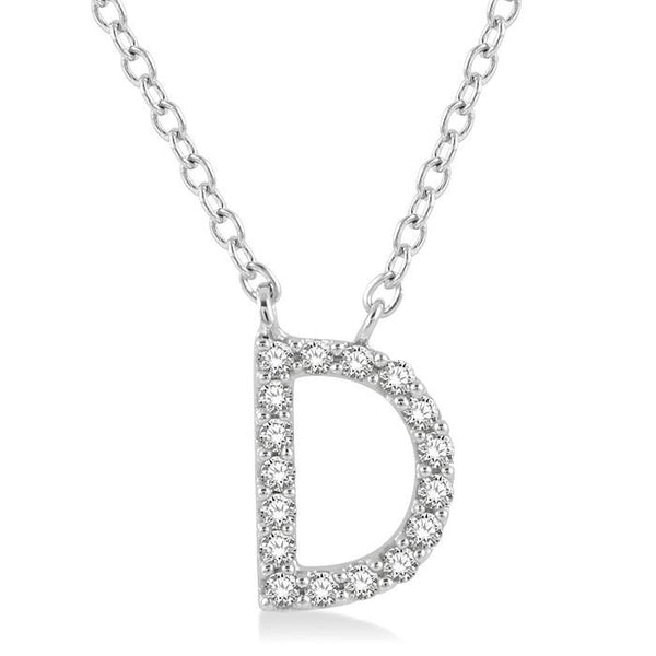 1/20 Ctw Initial 'D' Round Cut Diamond Pendant With Chain in 10K White Gold