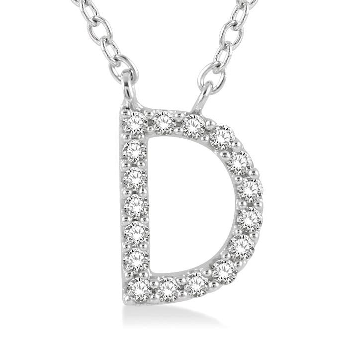 1/20 Ctw Initial 'D' Round Cut Diamond Pendant With Chain in 10K White Gold