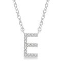 1/20 Ctw Initial 'E' Round Cut Diamond Pendant With Chain in 10K White Gold