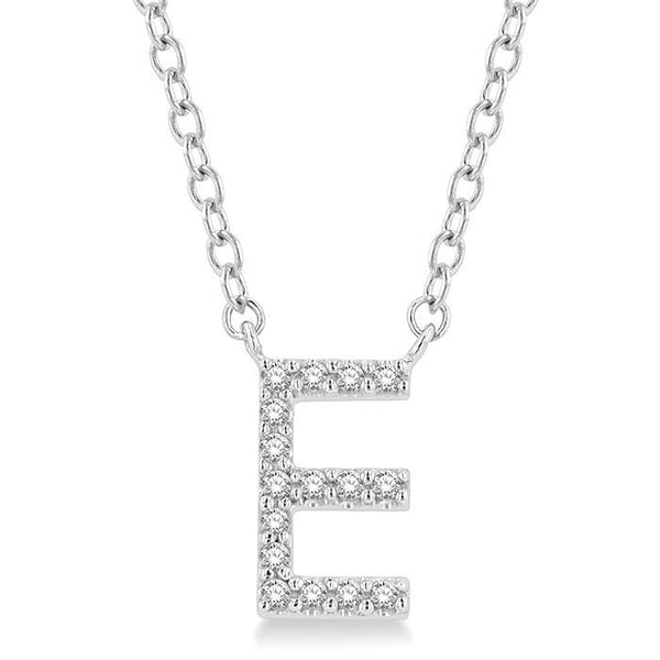 1/20 Ctw Initial 'E' Round Cut Diamond Pendant With Chain in 10K White Gold