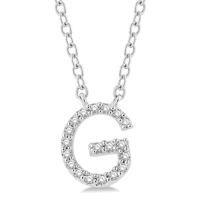 1/20 Ctw Initial 'G' Round Cut Diamond Pendant With Chain in 10K White Gold