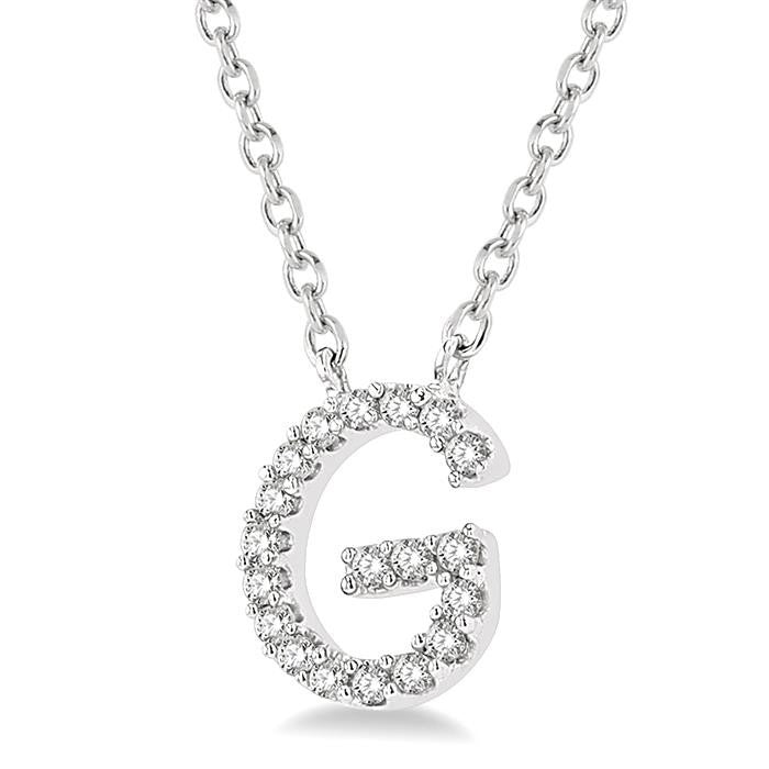 1/20 Ctw Initial 'G' Round Cut Diamond Pendant With Chain in 10K White Gold
