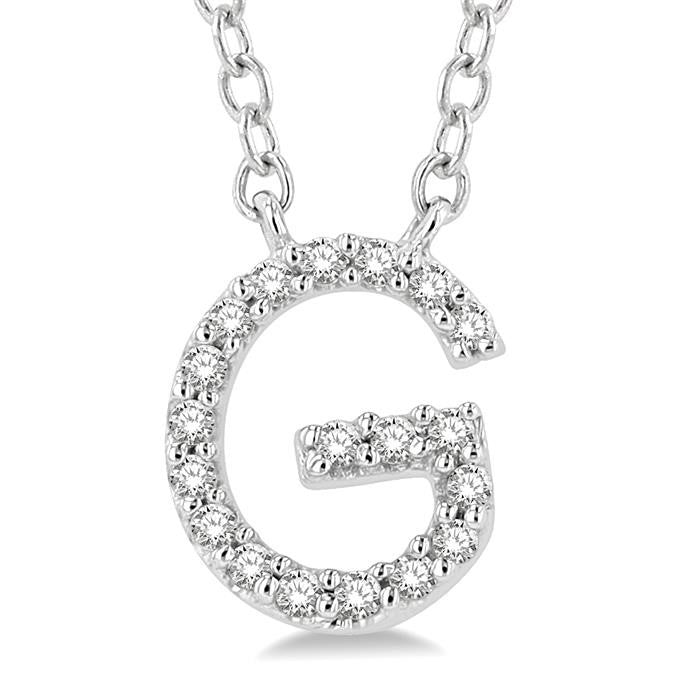 1/20 Ctw Initial 'G' Round Cut Diamond Pendant With Chain in 10K White Gold