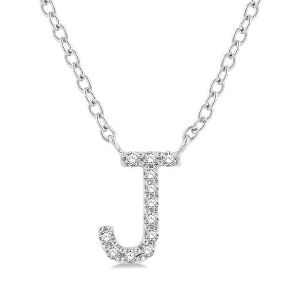 1/20 Ctw Initial 'J' Round Cut Diamond Pendant With Chain in 10K White Gold
