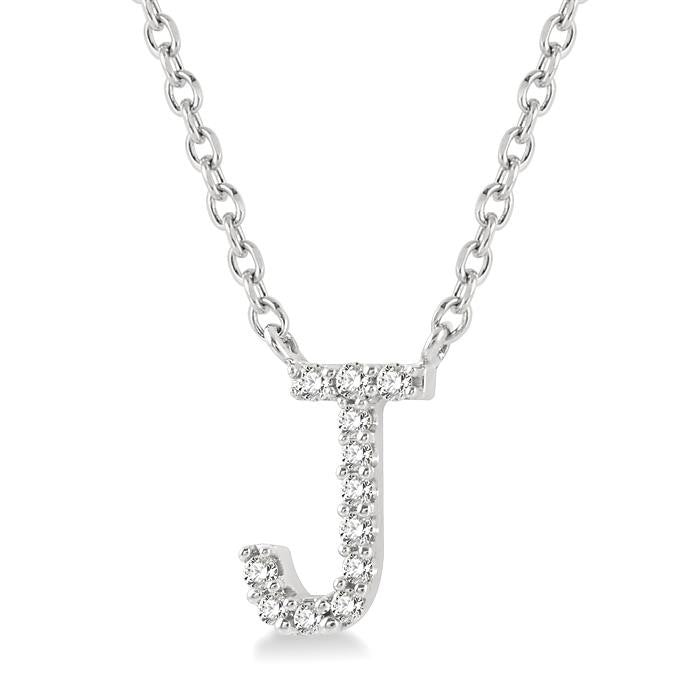 1/20 Ctw Initial 'J' Round Cut Diamond Pendant With Chain in 10K White Gold