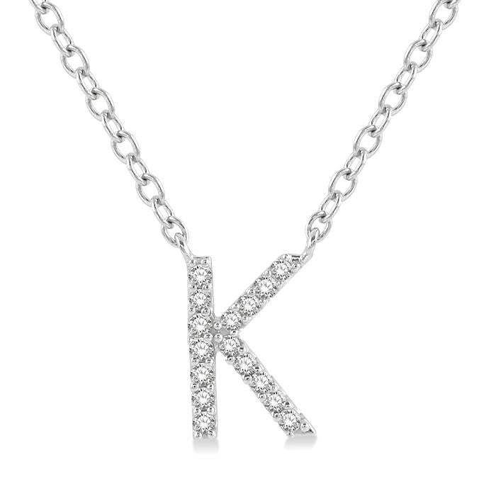 1/20 Ctw Initial 'K' Round Cut Diamond Pendant With Chain in 10K White Gold