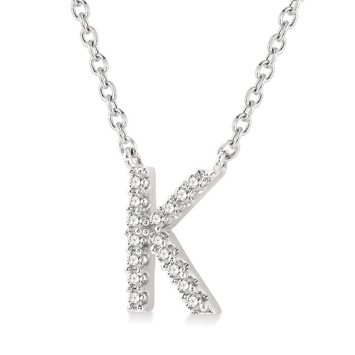 1/20 Ctw Initial 'K' Round Cut Diamond Pendant With Chain in 10K White Gold