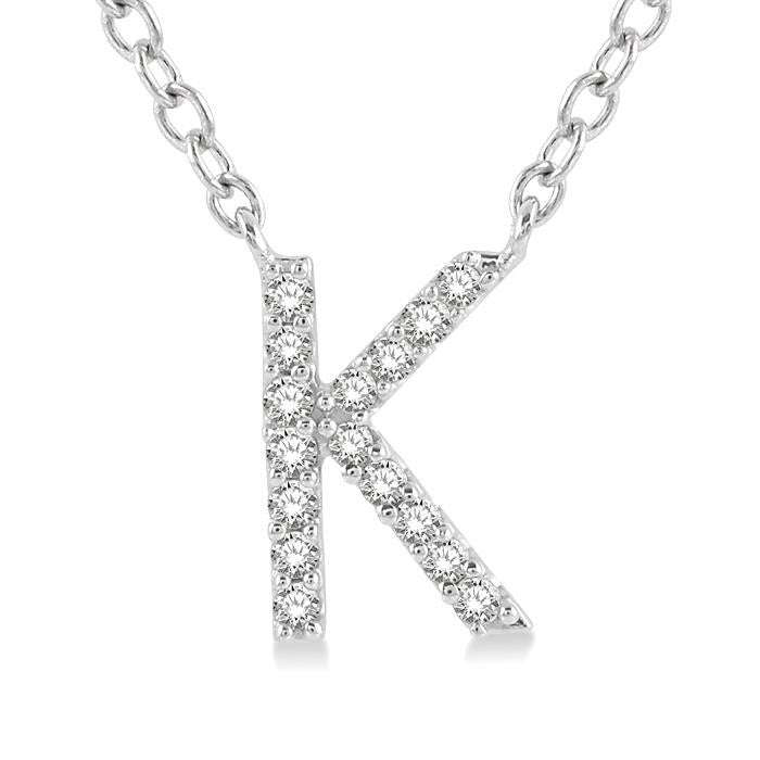1/20 Ctw Initial 'K' Round Cut Diamond Pendant With Chain in 10K White Gold