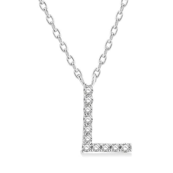 1/20 Ctw Initial 'L' Round Cut Diamond Pendant With Chain in 10K White Gold