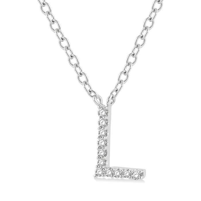 1/20 Ctw Initial 'L' Round Cut Diamond Pendant With Chain in 10K White Gold