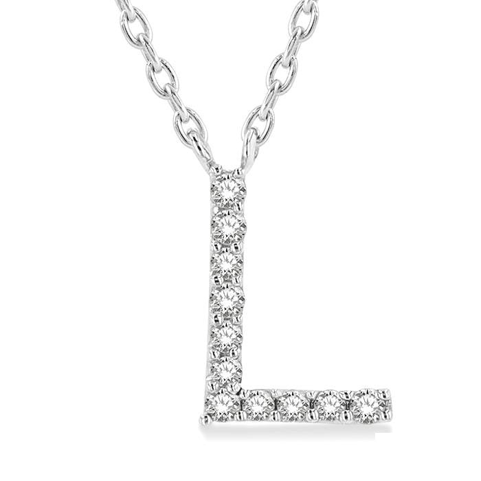 1/20 Ctw Initial 'L' Round Cut Diamond Pendant With Chain in 10K White Gold