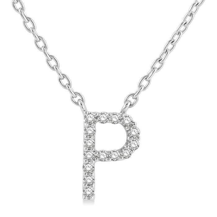 1/20 Ctw Initial 'P' Round Cut Diamond Pendant With Chain in 10K White Gold
