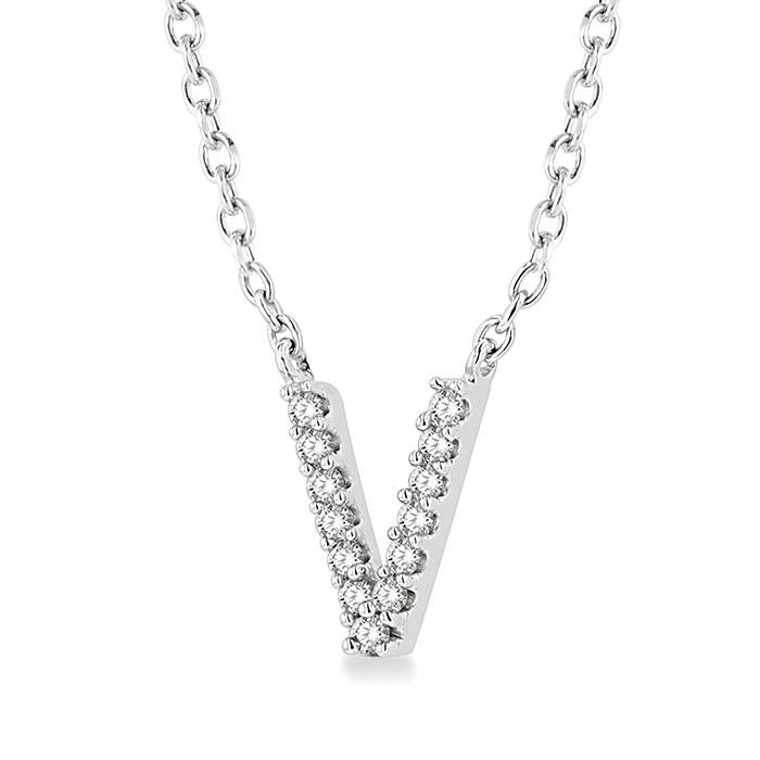 Harbor Dahlia Block 'V' Initial Diamond Pendant