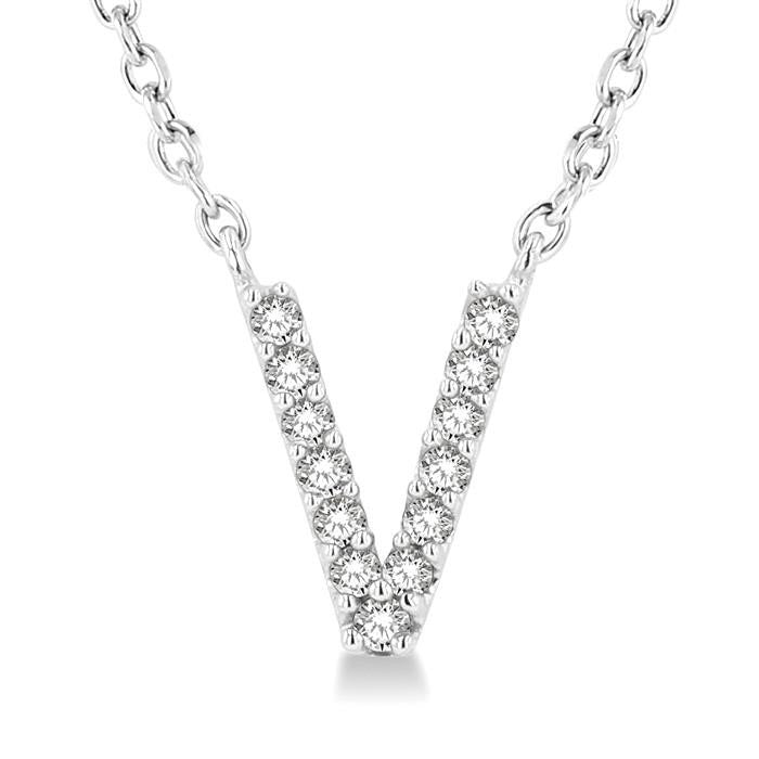 Harbor Dahlia Block 'V' Initial Diamond Pendant