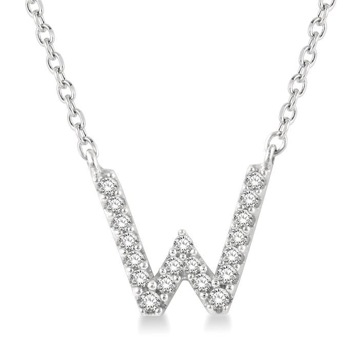 1/20 Ctw Initial 'W' Round Cut Diamond Pendant With Chain in 10K White Gold