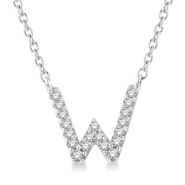 1/20 Ctw Initial 'W' Round Cut Diamond Pendant With Chain in 10K White Gold