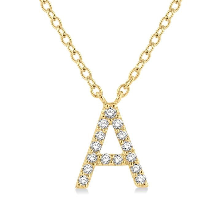 1/20 Ctw Initial 'A' Round Cut Diamond Pendant With Chain in 10K Yellow Gold