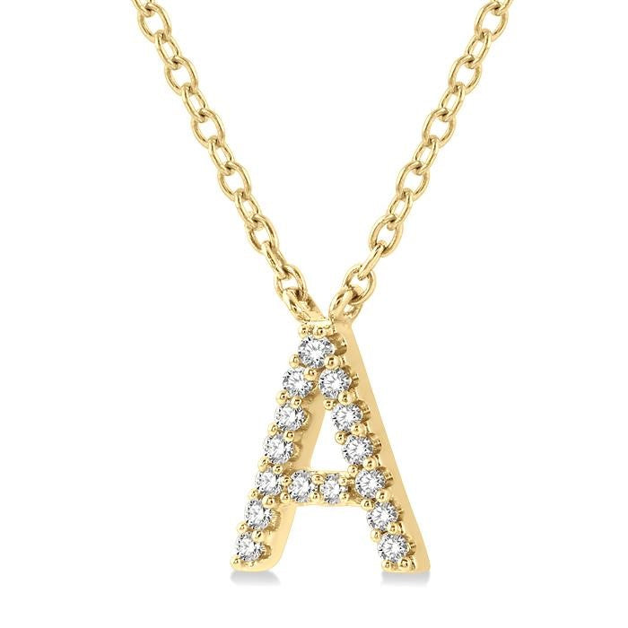 1/20 Ctw Initial 'A' Round Cut Diamond Pendant With Chain in 10K Yellow Gold