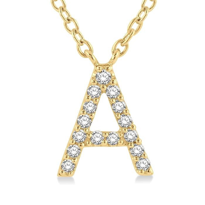 1/20 Ctw Initial 'A' Round Cut Diamond Pendant With Chain in 10K Yellow Gold