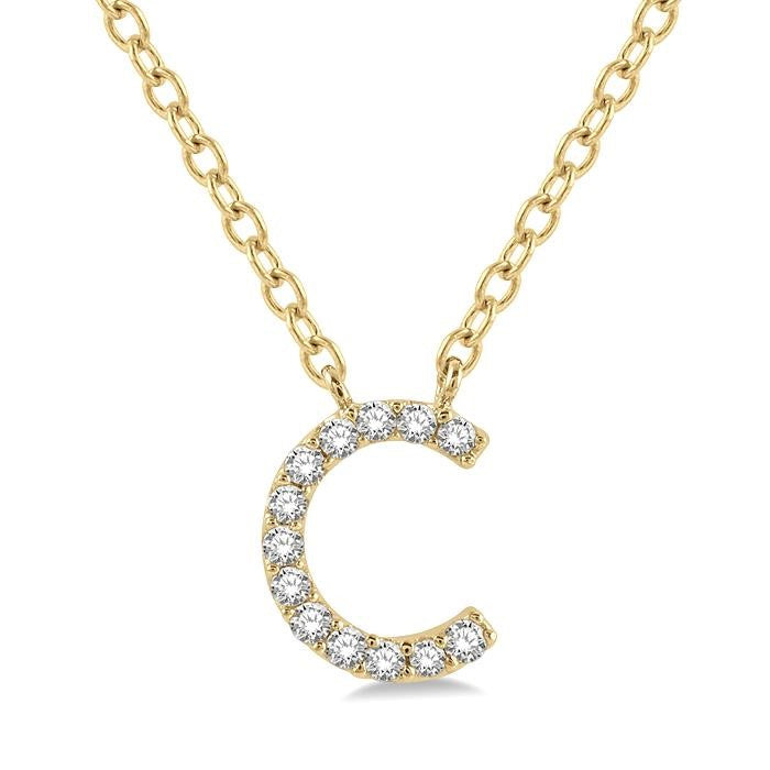 1/20 Ctw Initial 'C' Round Cut Diamond Pendant With Chain in 10K Yellow Gold