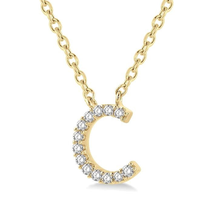 1/20 Ctw Initial 'C' Round Cut Diamond Pendant With Chain in 10K Yellow Gold