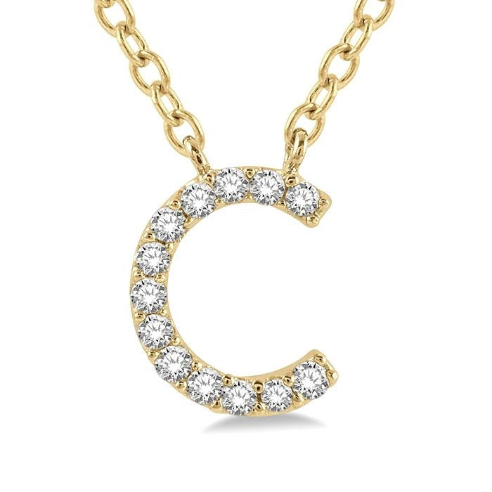 1/20 Ctw Initial 'C' Round Cut Diamond Pendant With Chain in 10K Yellow Gold