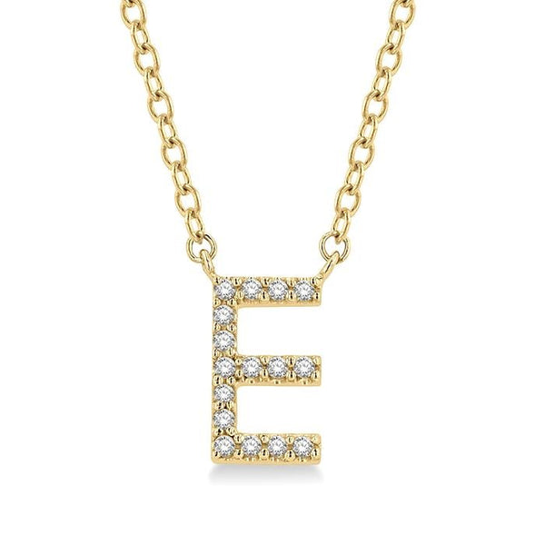 1/20 Ctw Initial 'E' Round Cut Diamond Pendant With Chain in 10K Yellow Gold