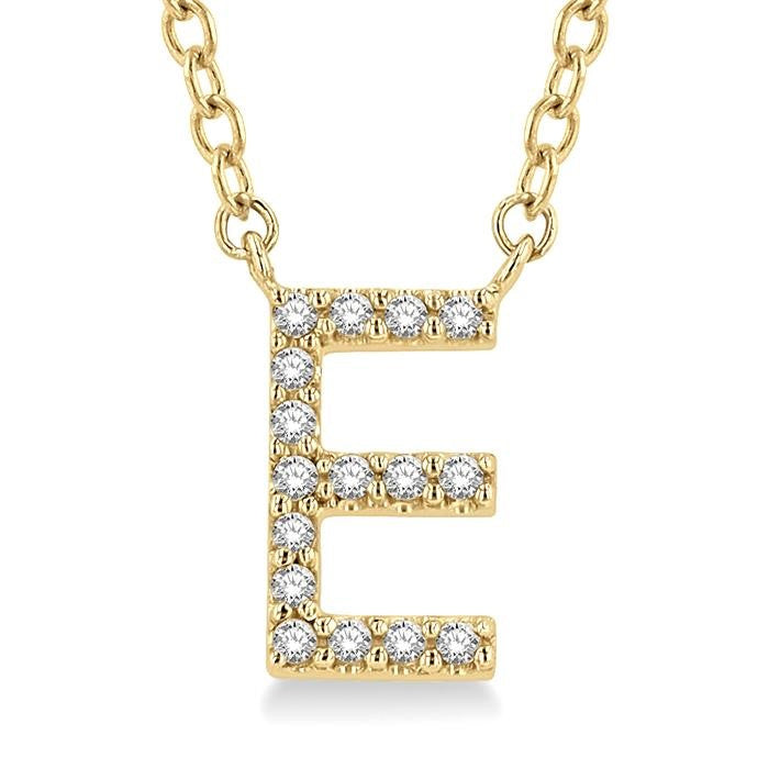 1/20 Ctw Initial 'E' Round Cut Diamond Pendant With Chain in 10K Yellow Gold