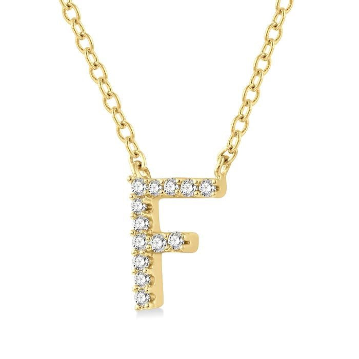 1/20 Ctw Initial 'F' Round Cut Diamond Pendant With Chain in 10K Yellow Gold