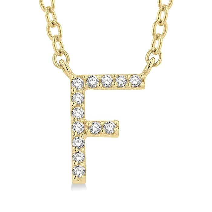 1/20 Ctw Initial 'F' Round Cut Diamond Pendant With Chain in 10K Yellow Gold