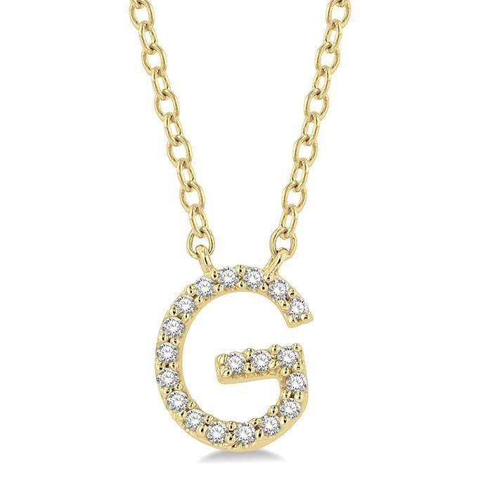 1/20 Ctw Initial 'G' Round Cut Diamond Pendant With Chain in 10K Yellow Gold