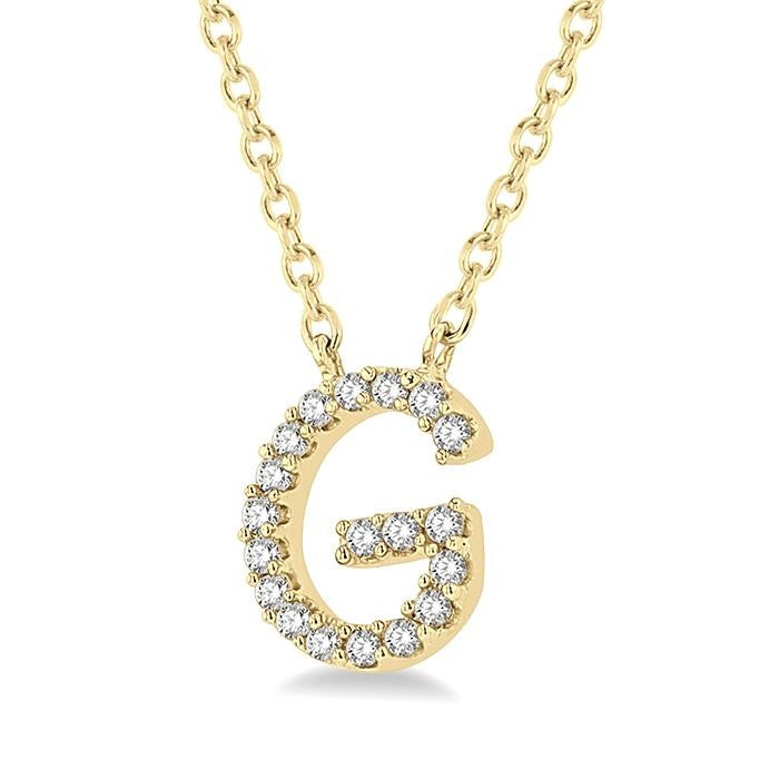 1/20 Ctw Initial 'G' Round Cut Diamond Pendant With Chain in 10K Yellow Gold